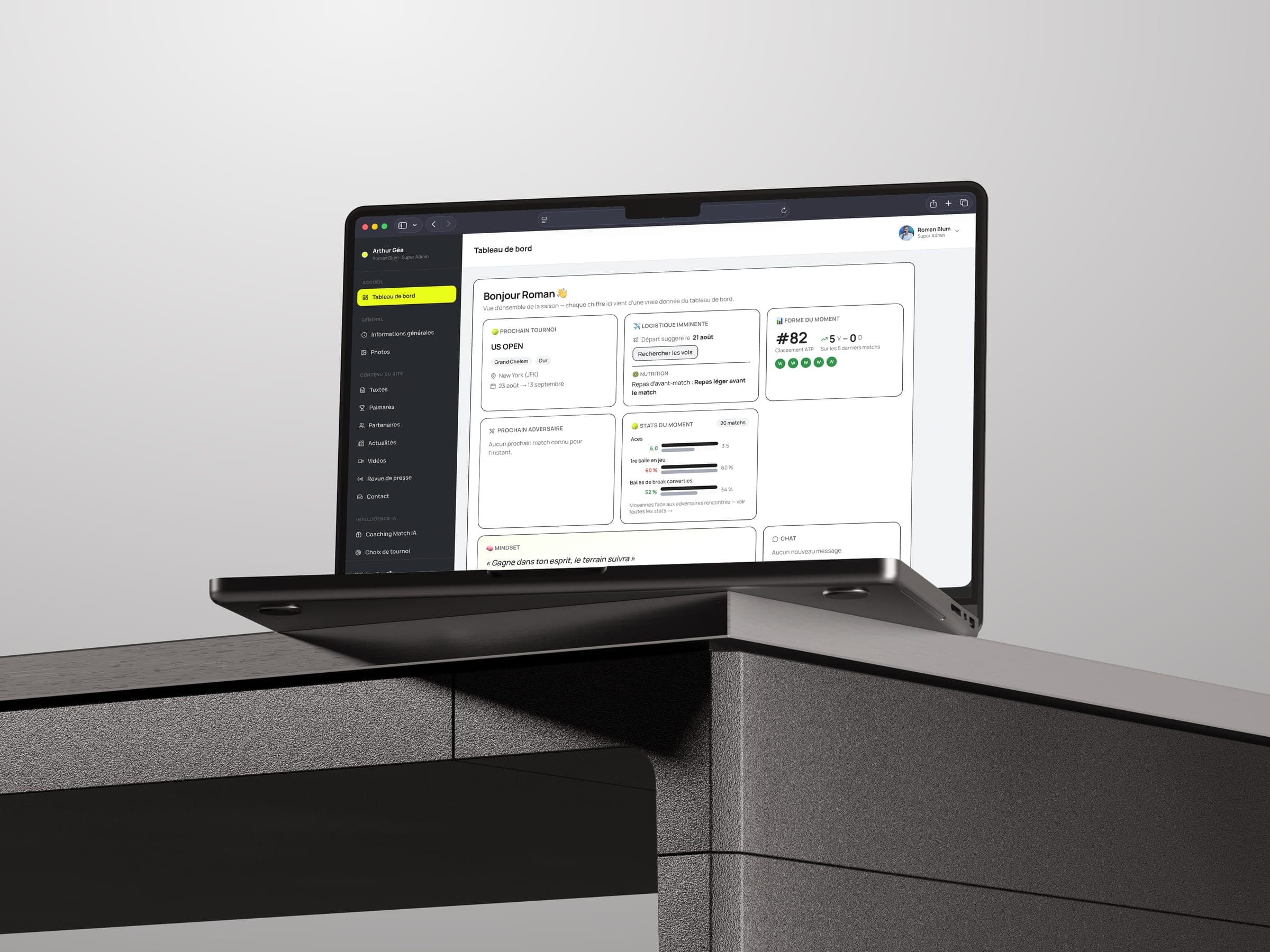 Tableau de bord de la plateforme de gestion de carrière